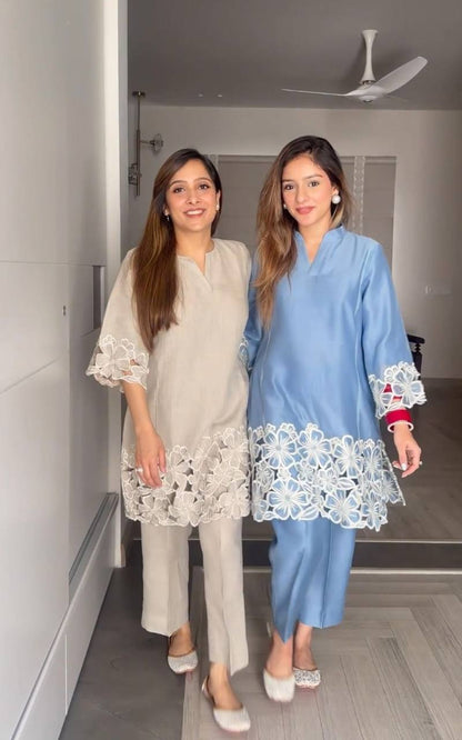 Chinon Fabric Shirt & Pant Set with Elegant Fit | Ready-to-Wear Ethnic Co-ord Set - AGTO Fashion