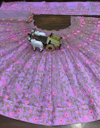 Soft Butterfly Net Lehenga Set with Sequins Embroidery | Semi-Stitched with Blouse & Dupatta - AGTO Fashion