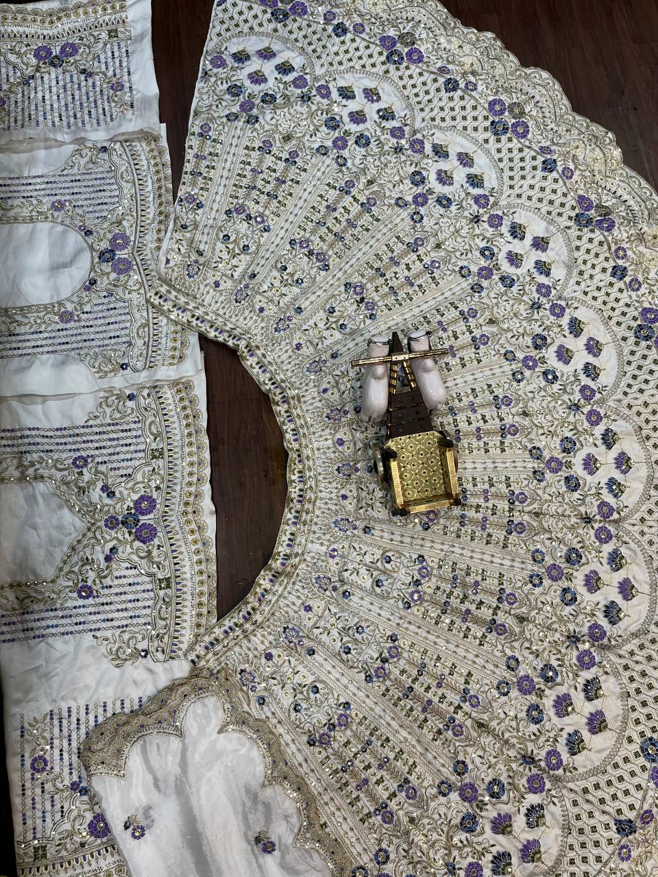 Exquisite Heavy Mono Satin Silk Lehenga Set with Sequins Cut Work, Flared 4 M, Unstitched Blouse & Soft Chinon Silk Dupatta - AGTO Fashion