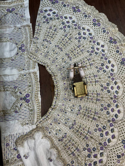 Exquisite Heavy Mono Satin Silk Lehenga Set with Sequins Cut Work, Flared 4 M, Unstitched Blouse & Soft Chinon Silk Dupatta - AGTO Fashion