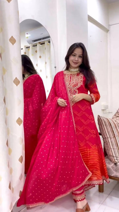 Premium Chinon Silk Suit Set with Pant & Dupatta | Real Mirror & Sequence Work - AGTO Fashion