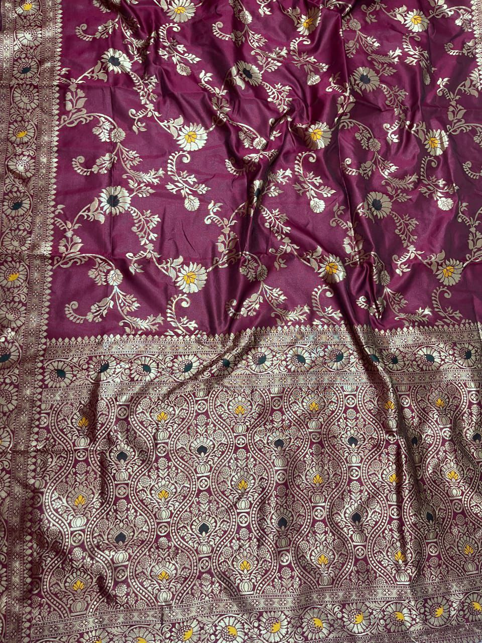 Banarasi Soft Silk Saree with Zari Work & Jacquard Border | Traditional Elegance from KASTURI Store - AGTO Fashion