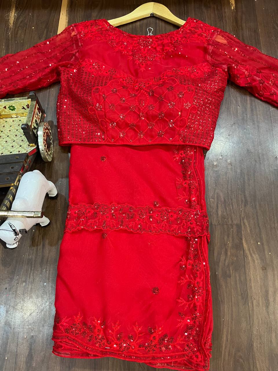 Tabby Silk Saree with Embroidery Sequins Work & Belt | Elegant & Stylish - AGTO Fashion