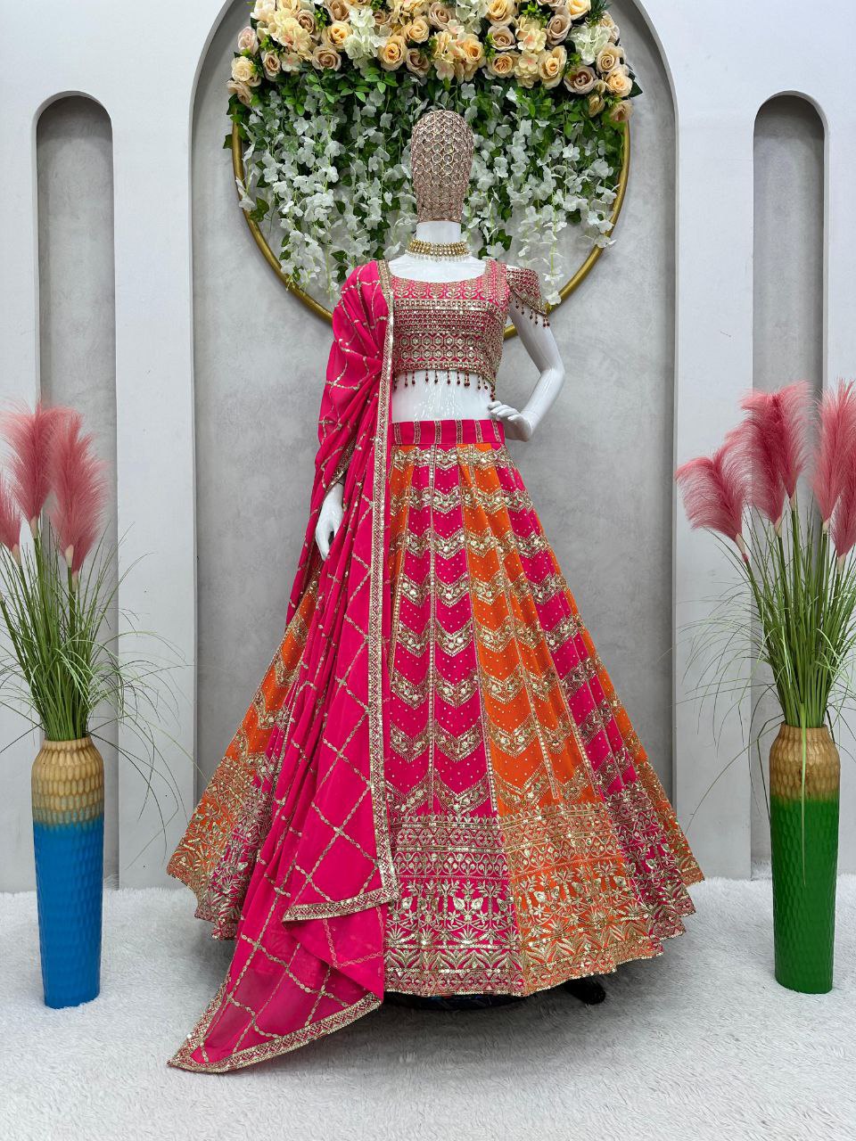 Fox Georgette Lehenga Set with 3+5mm Sequins & Real Diamond Detailing - AGTO Fashion