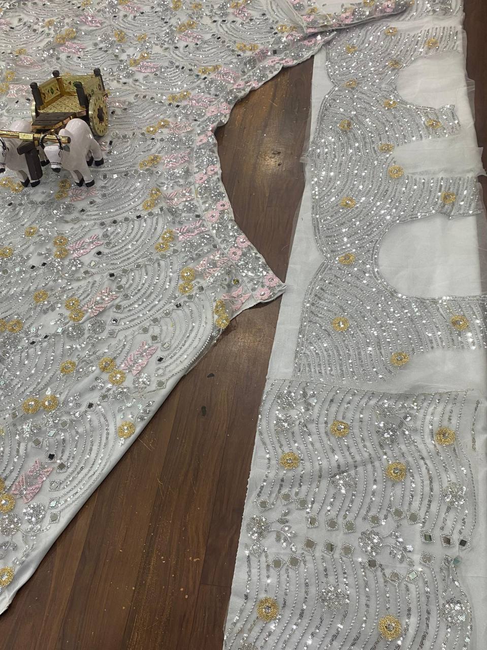 Real Mirror Embroidered Soft Butterfly Net Lehenga Set | Semi-Stitched with Dupatta & Blouse - AGTO Fashion