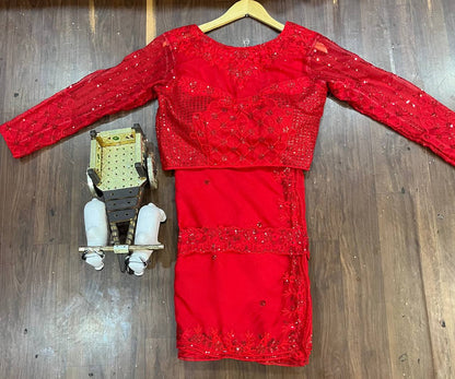 Tabby Silk Saree with Embroidery Sequins Work & Belt | Elegant & Stylish - AGTO Fashion