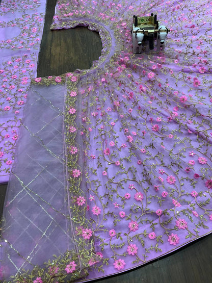 Soft Butterfly Net Lehenga Set with Sequins Embroidery | Semi-Stitched with Blouse & Dupatta - AGTO Fashion