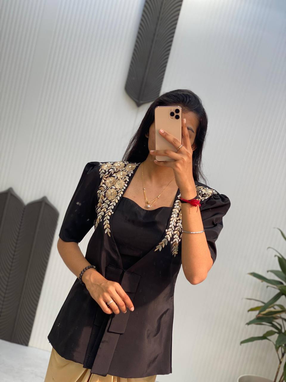 rendy Ethnic Set with Tube Blouse, Dhoti & Embroidered Blazer | French Crape & Japan Satin | Free Size | Premium Finish - AGTO Fashion