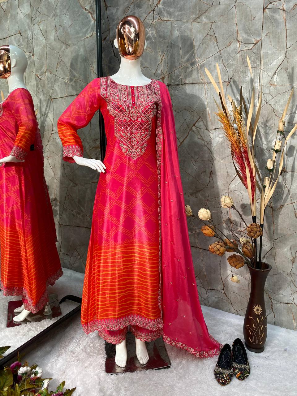 Premium Chinon Silk Suit Set with Pant & Dupatta | Real Mirror & Sequence Work - AGTO Fashion