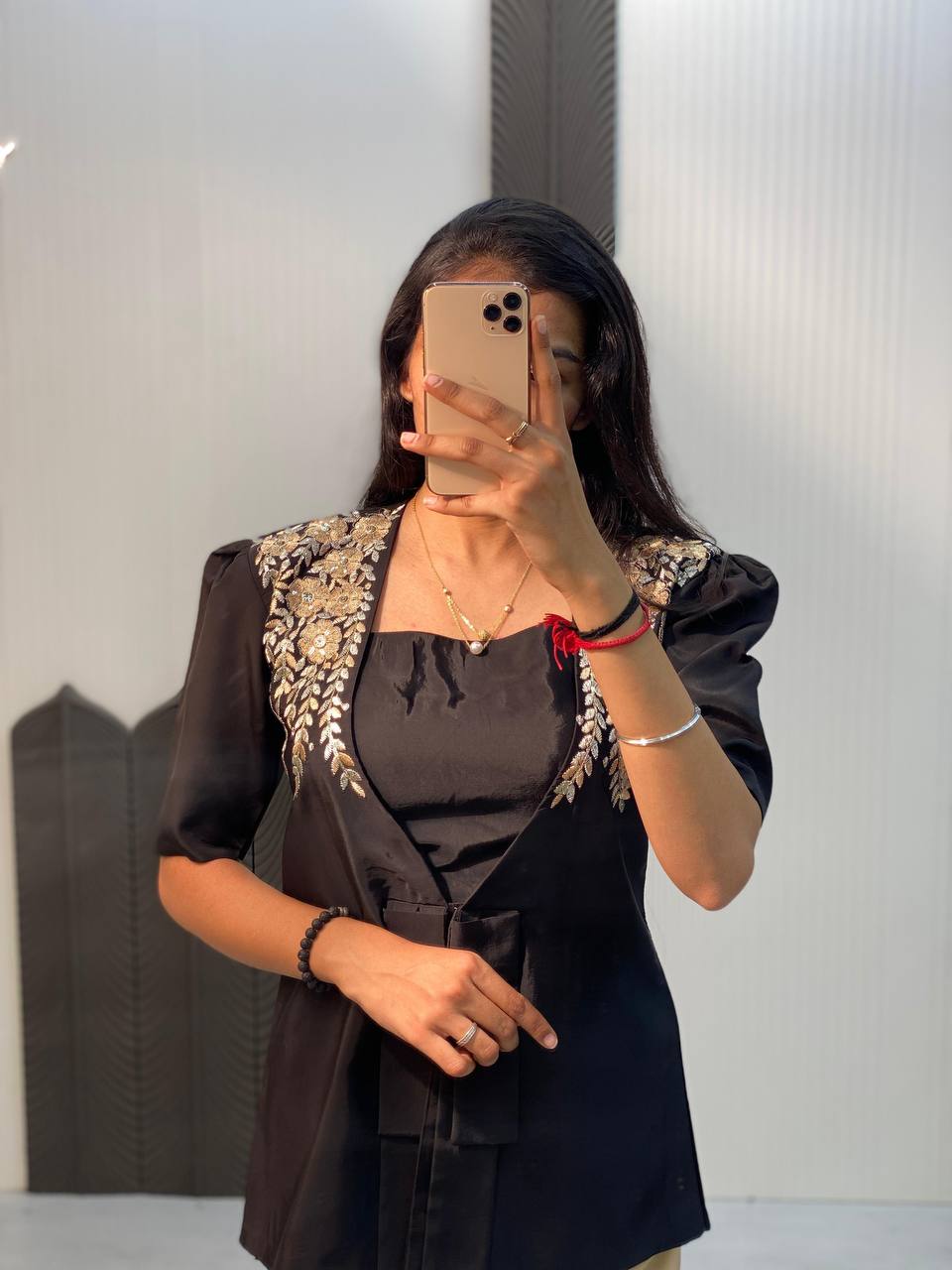 rendy Ethnic Set with Tube Blouse, Dhoti & Embroidered Blazer | French Crape & Japan Satin | Free Size | Premium Finish - AGTO Fashion