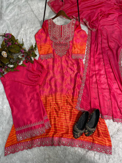 Premium Chinon Silk Suit Set with Pant & Dupatta | Real Mirror & Sequence Work - AGTO Fashion