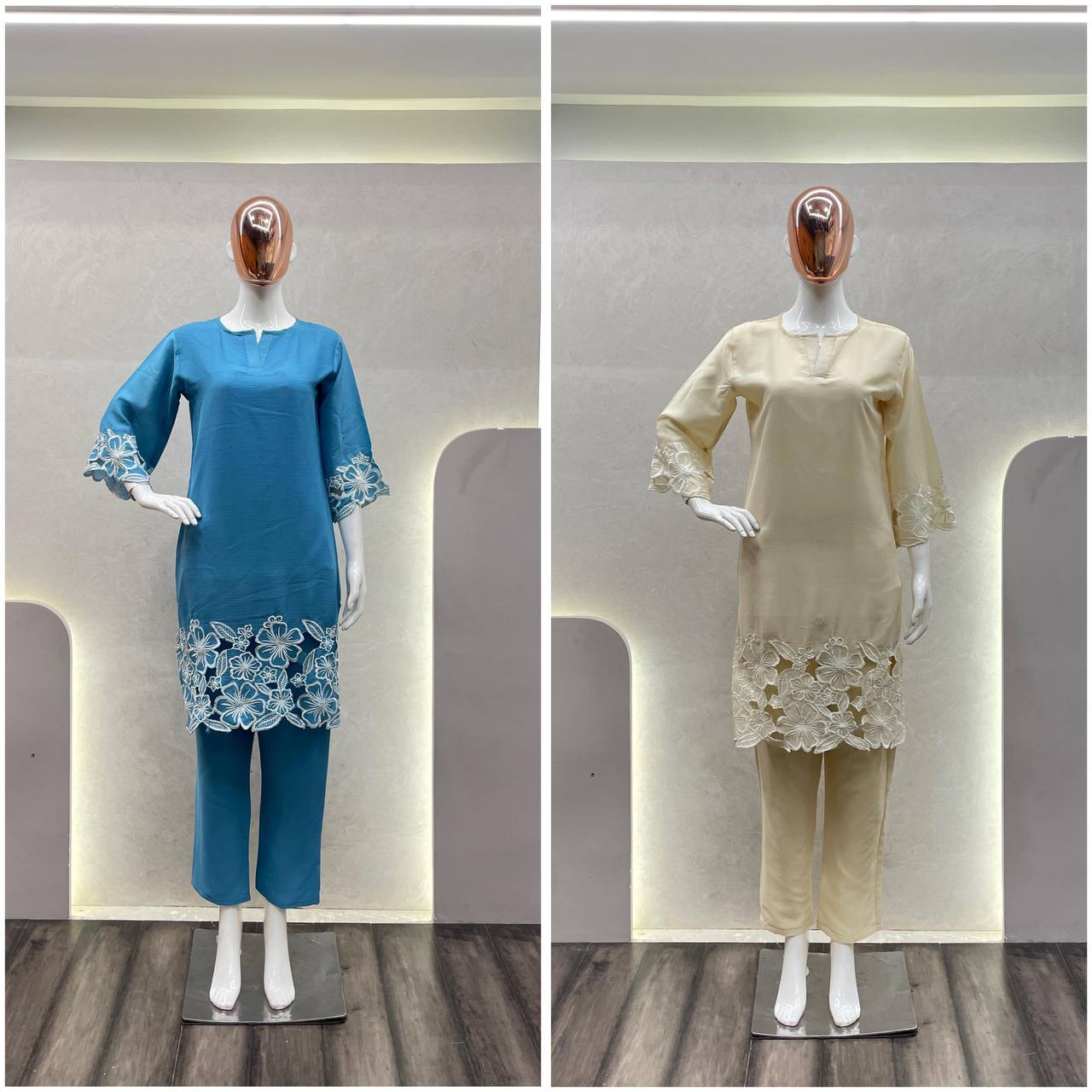 Chinon Fabric Shirt & Pant Set with Elegant Fit | Ready-to-Wear Ethnic Co-ord Set - AGTO Fashion