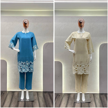 Chinon Fabric Shirt & Pant Set with Elegant Fit | Ready-to-Wear Ethnic Co-ord Set - AGTO Fashion