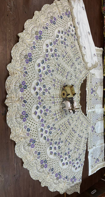 Exquisite Heavy Mono Satin Silk Lehenga Set with Sequins Cut Work, Flared 4 M, Unstitched Blouse & Soft Chinon Silk Dupatta - AGTO Fashion