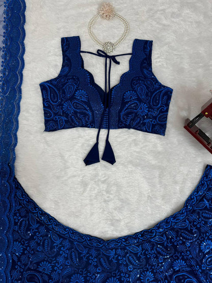 Elegant Faux Georgette Lehenga Set with Sequin & Thread Work - AGTO Fashion