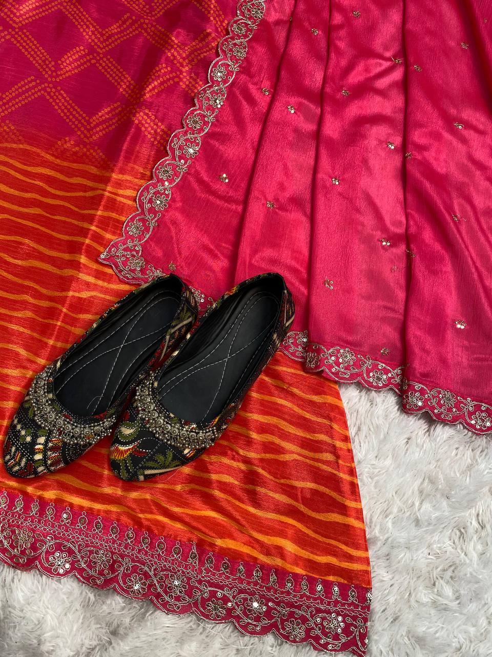 Premium Chinon Silk Suit Set with Pant & Dupatta | Real Mirror & Sequence Work - AGTO Fashion