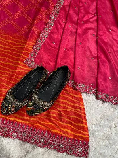 Premium Chinon Silk Suit Set with Pant & Dupatta | Real Mirror & Sequence Work - AGTO Fashion