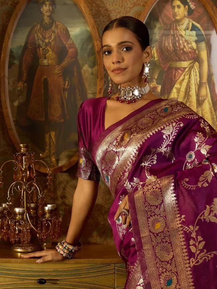 Banarasi Soft Silk Saree with Zari Work & Jacquard Border | Traditional Elegance from KASTURI Store - AGTO Fashion