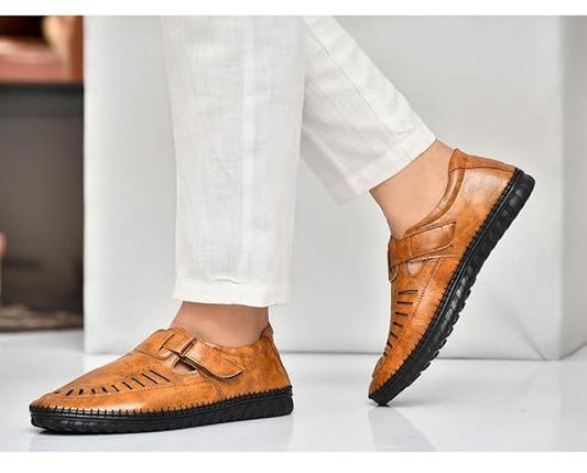 Men's Faux Leather Sandal (Tan, 6)-PID53510 - AGTO Fashion