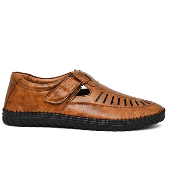 Men's Faux Leather Sandal (Tan, 6)-PID53510 - AGTO Fashion